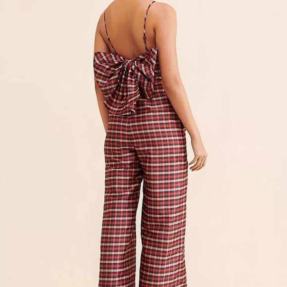 NWOT Hutch From Anthropologie Red Plaid Bow Jumpsuit - Size 4 - Picture 2 of 9